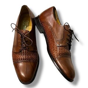 Peter Huber Dress Shoes LaceUp Oxfords Woven Brown Leather Preppy Spain Mens 9.5